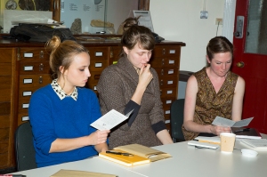 Elin, Liz and Kate reading the protocol for the Order of the Third Bird